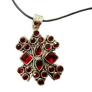 Sterling Silver and Red Gemstone Pendant Necklace